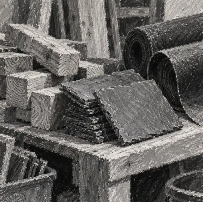 Illustration of roofing businesses equipment and workspace
